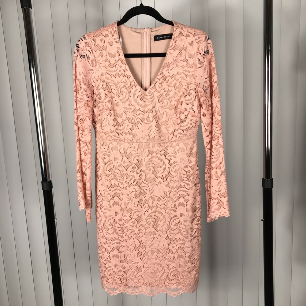 Ivanka Trump  V-Neck Flutter Wrist Lace Dress